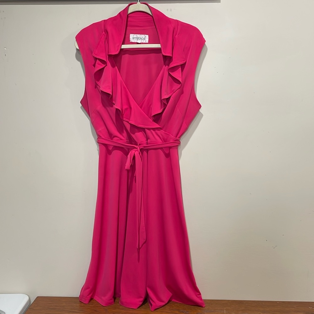 Studio One Hot Pink Ruffle Wrap Dress